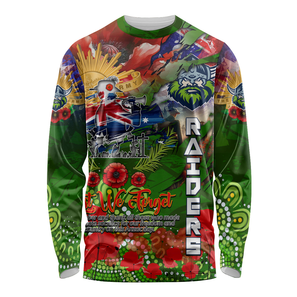 Personalised Australia Rugby Raiders ANZAC Long Sleeve Shirt Canberra Scratch Style - Vibe Hoodie Shop