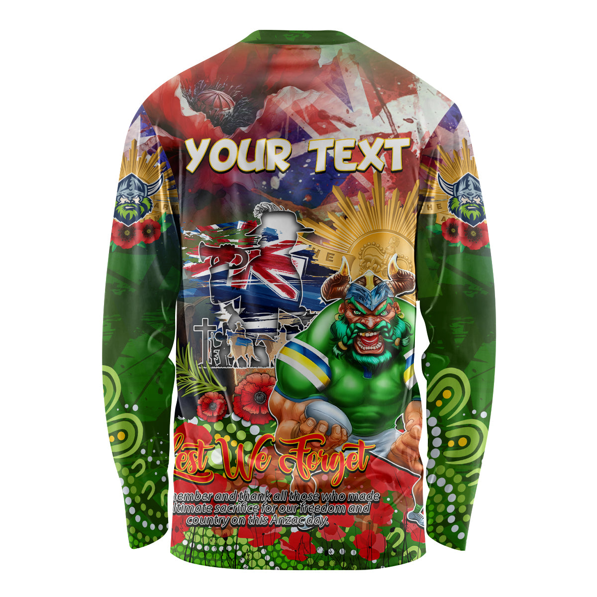 Personalised Australia Rugby Raiders ANZAC Long Sleeve Shirt Canberra Scratch Style - Vibe Hoodie Shop