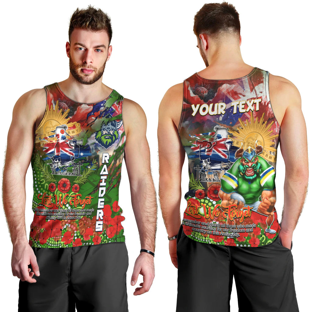 Personalised Australia Rugby Raiders ANZAC Men Tank Top Canberra Scratch Style - Vibe Hoodie Shop
