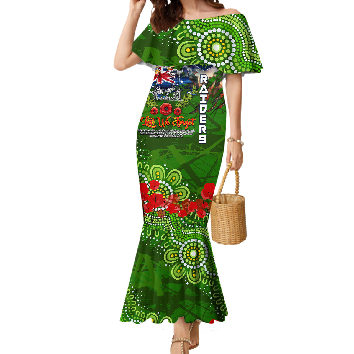 Personalised Australia Rugby Raiders ANZAC Mermaid Dress Canberra Scratch Style DT02