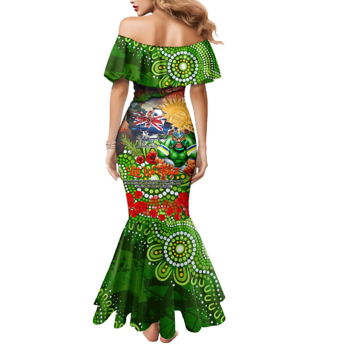 Personalised Australia Rugby Raiders ANZAC Mermaid Dress Canberra Scratch Style DT02