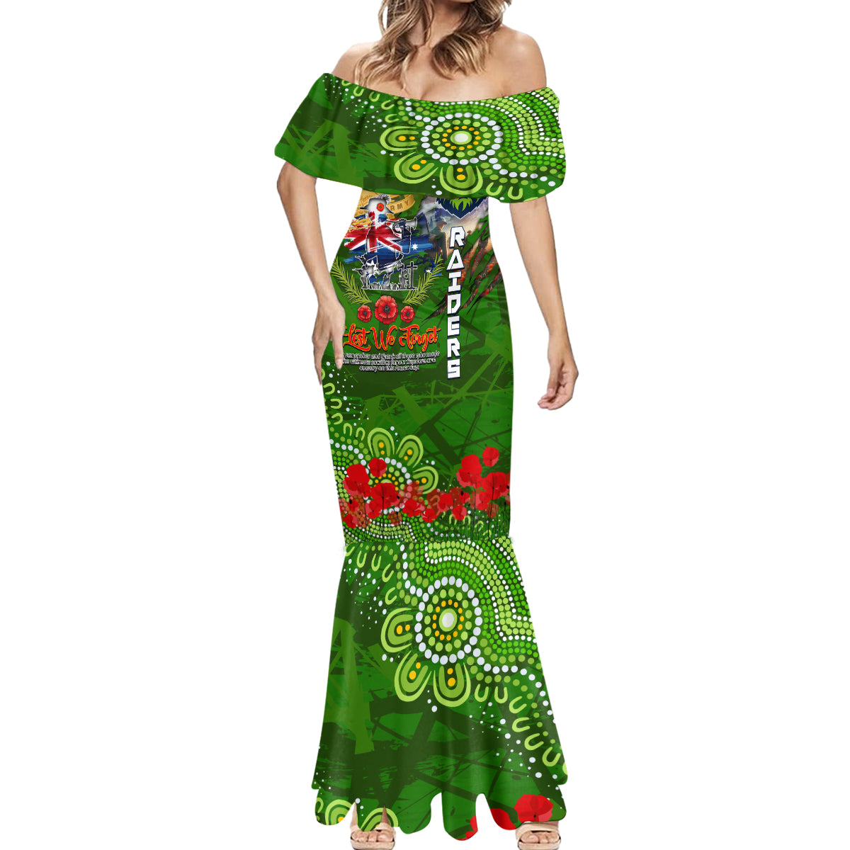 Personalised Australia Rugby Raiders ANZAC Mermaid Dress Canberra Scratch Style DT02