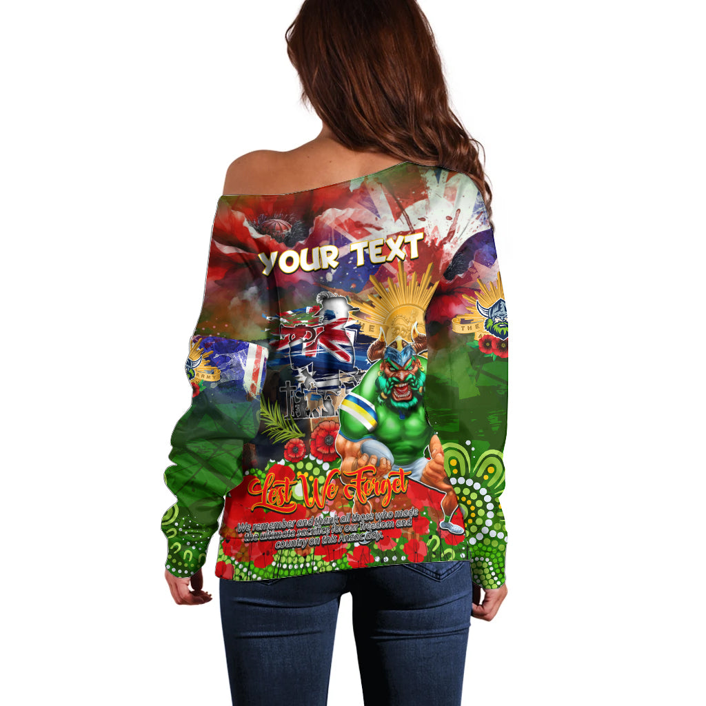 Personalised Australia Rugby Raiders ANZAC Off Shoulder Sweater Canberra Scratch Style - Vibe Hoodie Shop