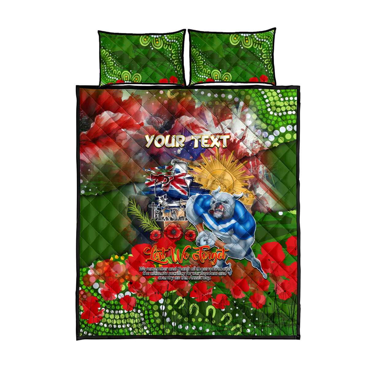 Personalised Australia Rugby Raiders ANZAC Quilt Bed Set Canberra Scratch Style - Vibe Hoodie Shop