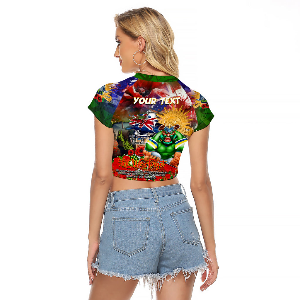 Personalised Australia Rugby Raiders ANZAC Raglan Cropped T Shirt Canberra Scratch Style - Vibe Hoodie Shop