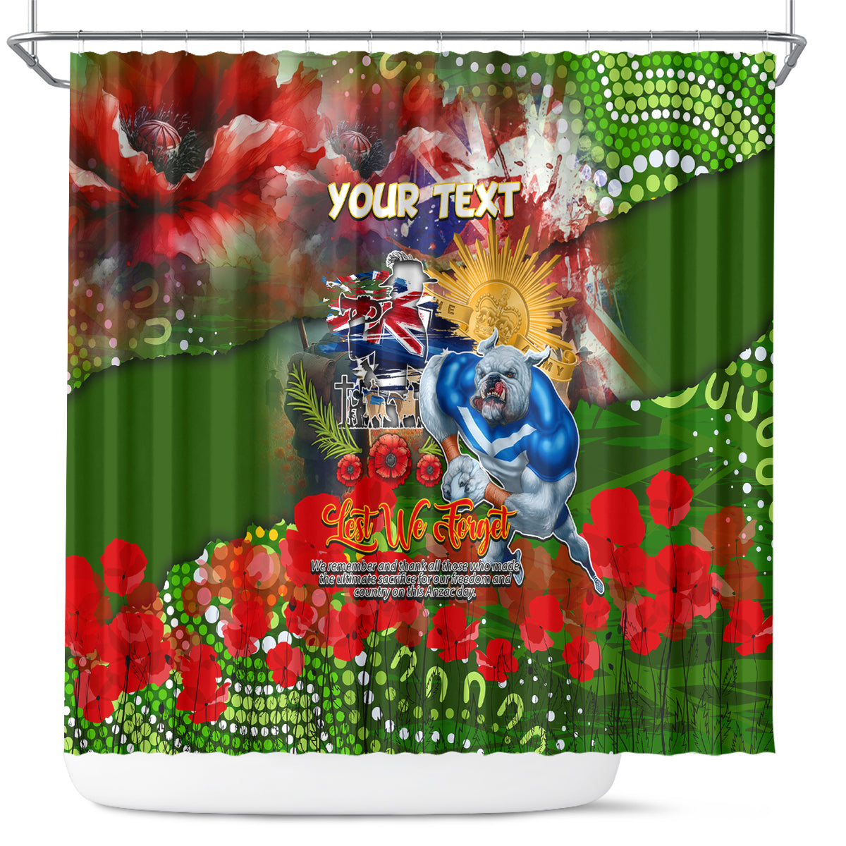 Personalised Australia Rugby Raiders ANZAC Shower Curtain Canberra Scratch Style