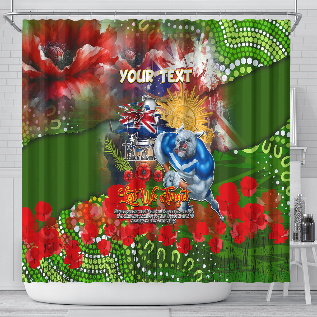 Personalised Australia Rugby Raiders ANZAC Shower Curtain Canberra Scratch Style