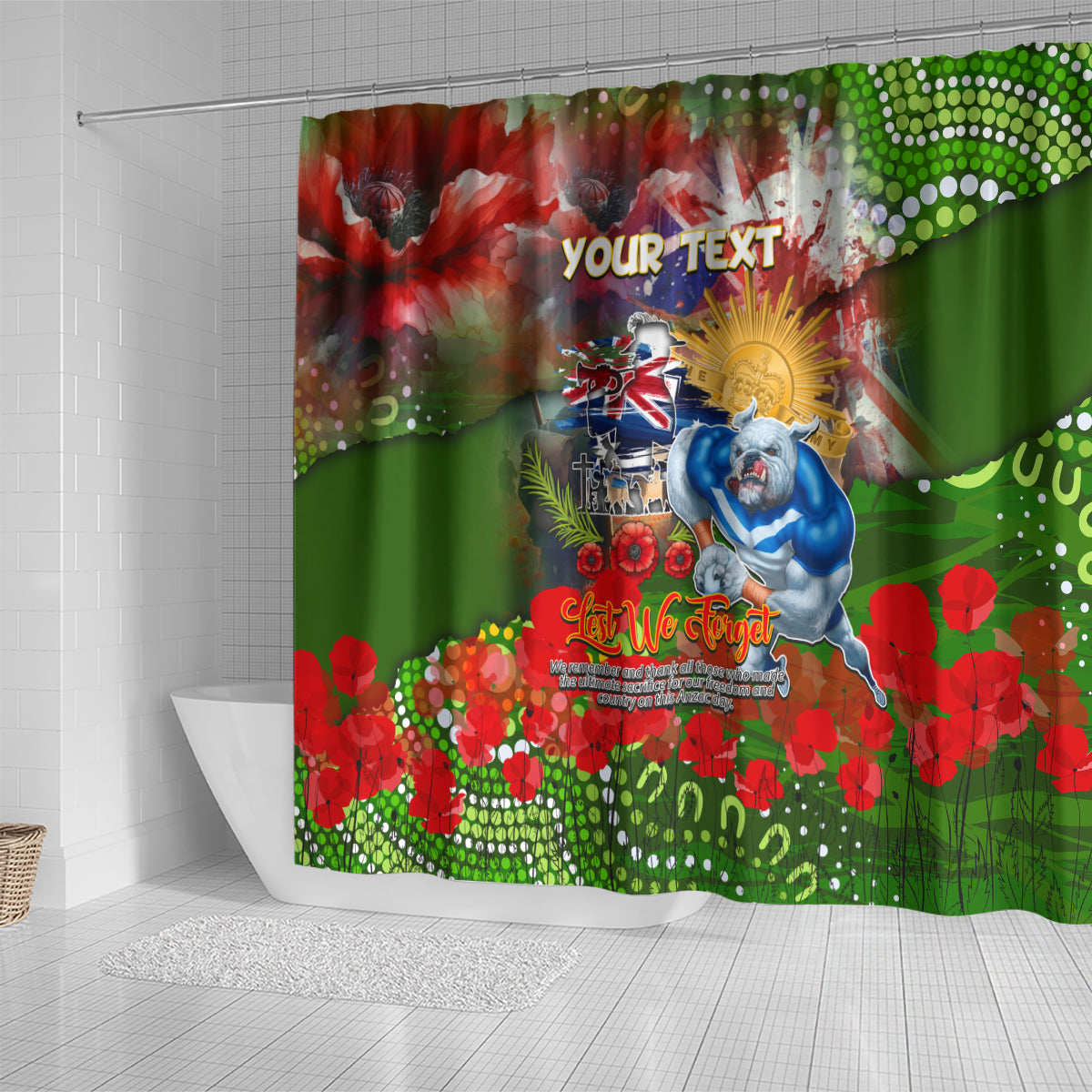 Personalised Australia Rugby Raiders ANZAC Shower Curtain Canberra Scratch Style