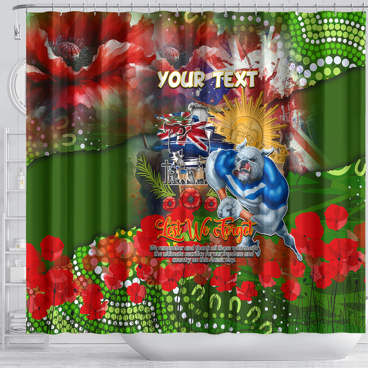 Personalised Australia Rugby Raiders ANZAC Shower Curtain Canberra Scratch Style