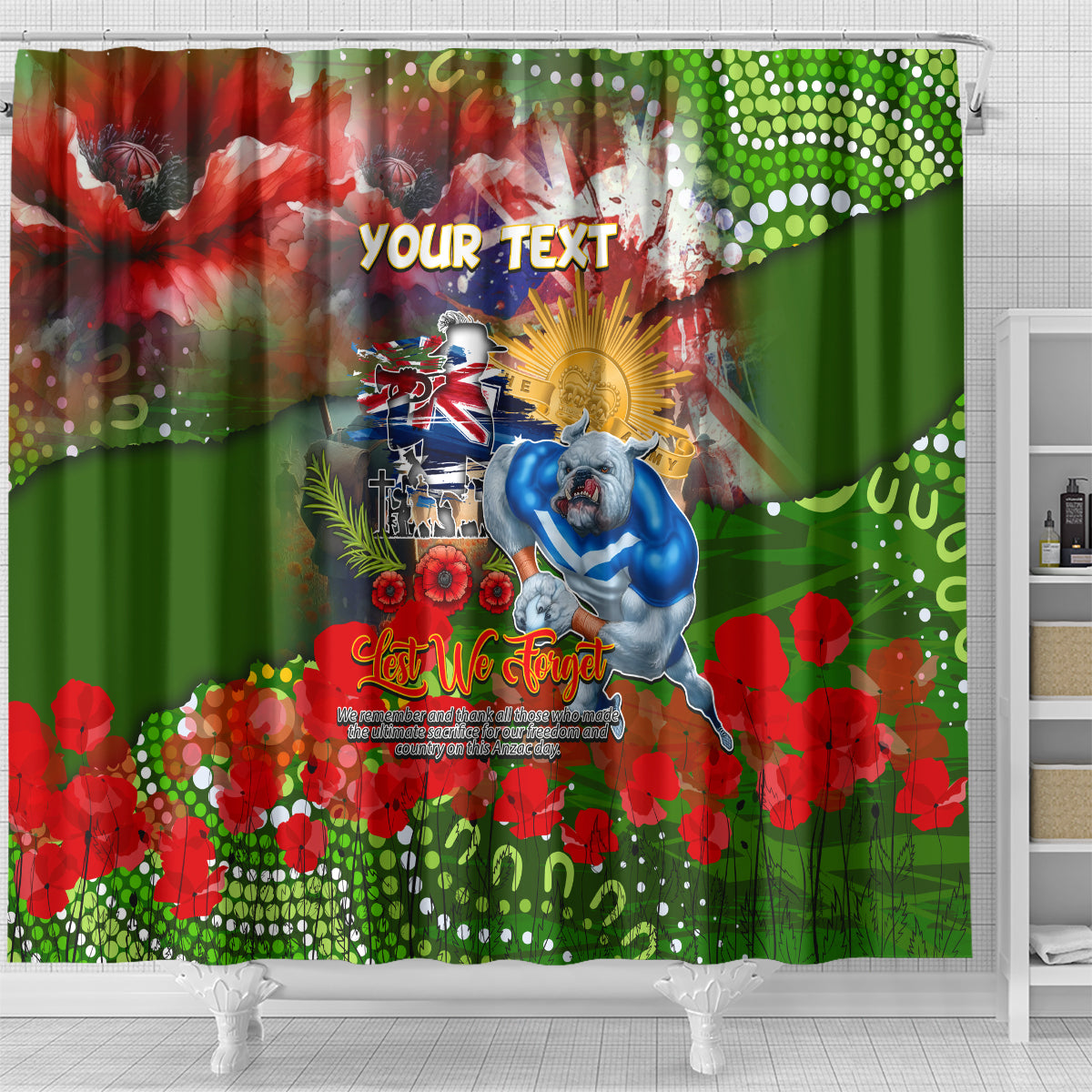 Personalised Australia Rugby Raiders ANZAC Shower Curtain Canberra Scratch Style