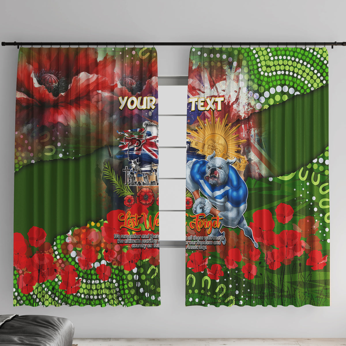 Personalised Australia Rugby Raiders ANZAC Window Curtain Canberra Scratch Style