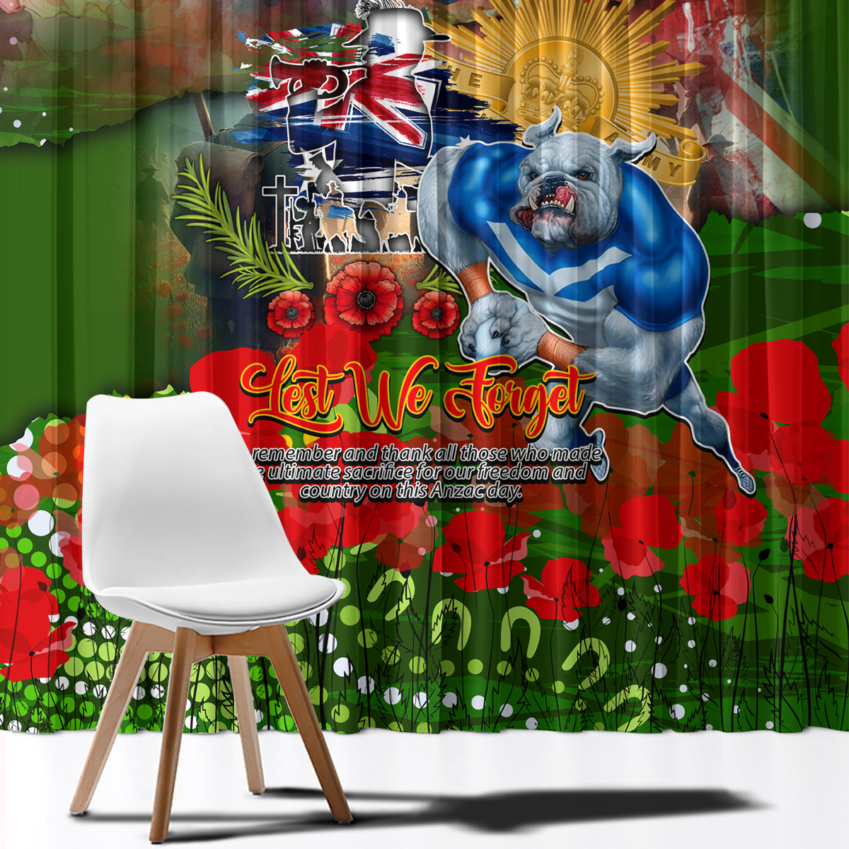 Personalised Australia Rugby Raiders ANZAC Window Curtain Canberra Scratch Style
