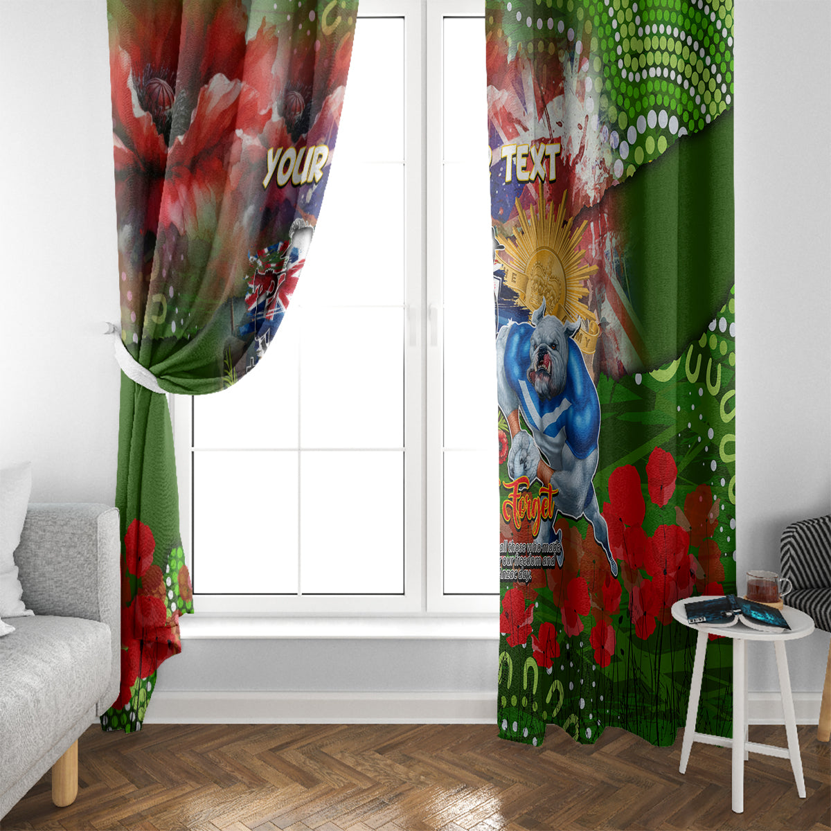 Personalised Australia Rugby Raiders ANZAC Window Curtain Canberra Scratch Style