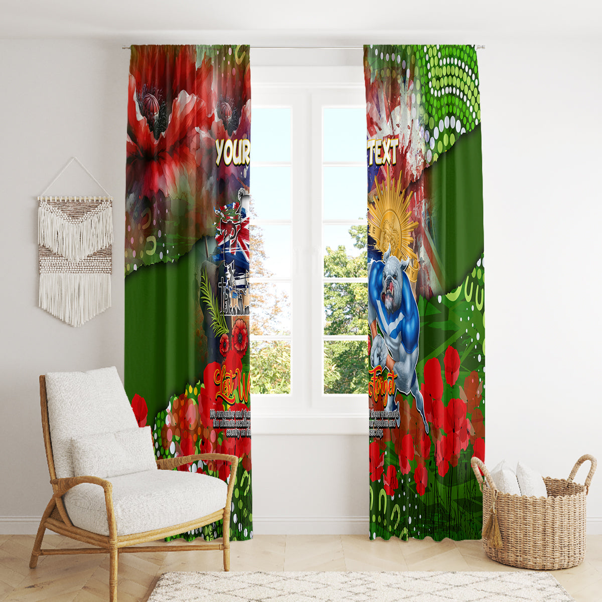 Personalised Australia Rugby Raiders ANZAC Window Curtain Canberra Scratch Style