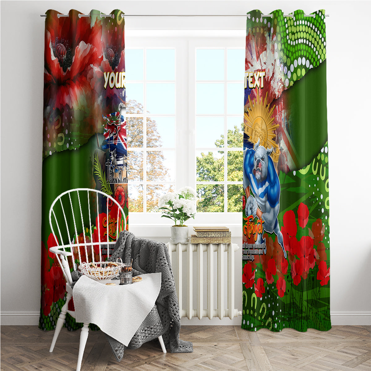 Personalised Australia Rugby Raiders ANZAC Window Curtain Canberra Scratch Style