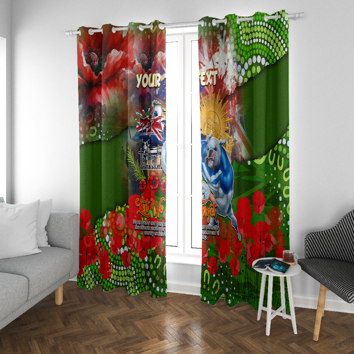 Personalised Australia Rugby Raiders ANZAC Window Curtain Canberra Scratch Style