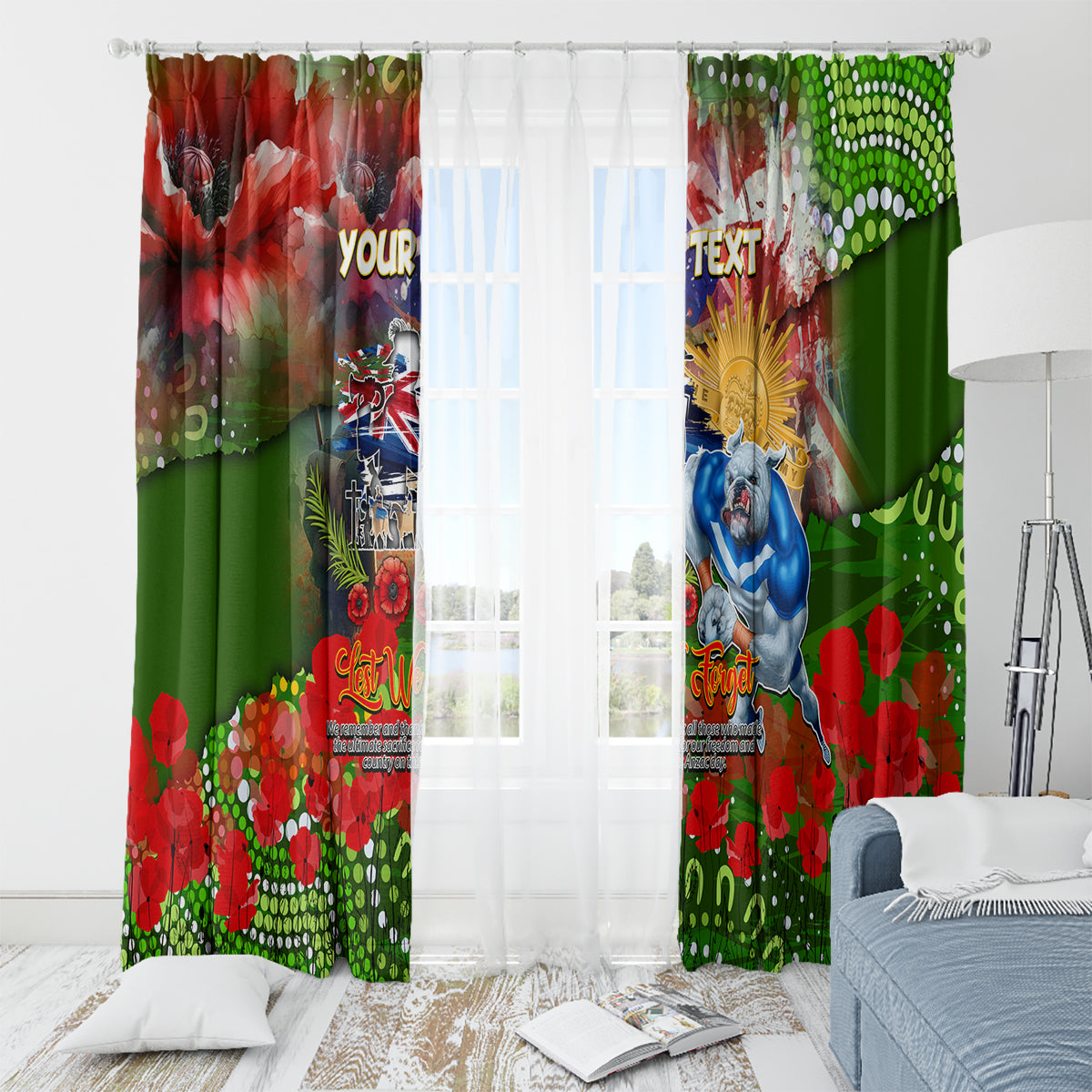 Personalised Australia Rugby Raiders ANZAC Window Curtain Canberra Scratch Style