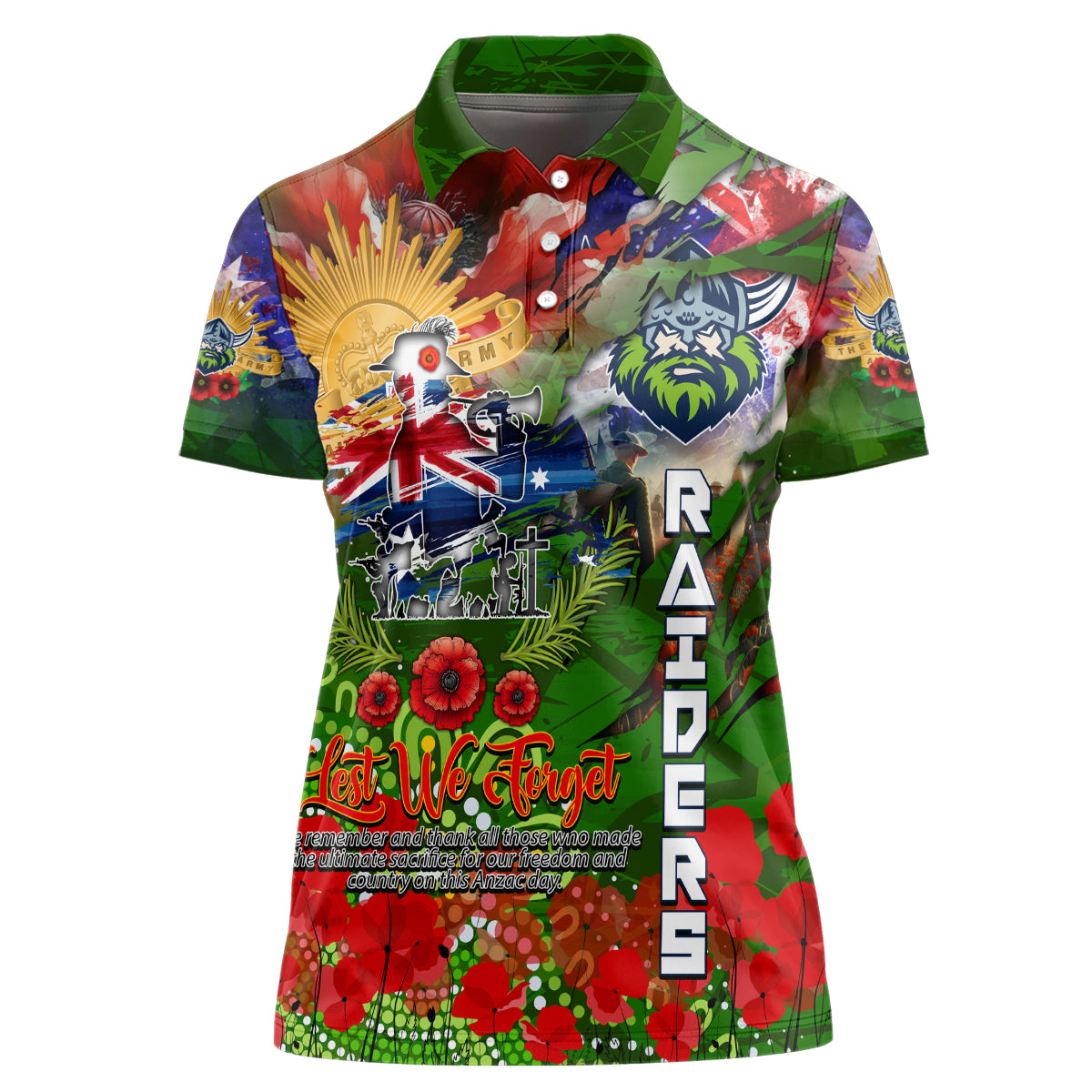 Personalised Australia Rugby Raiders ANZAC Women Polo Shirt Canberra Scratch Style - Vibe Hoodie Shop