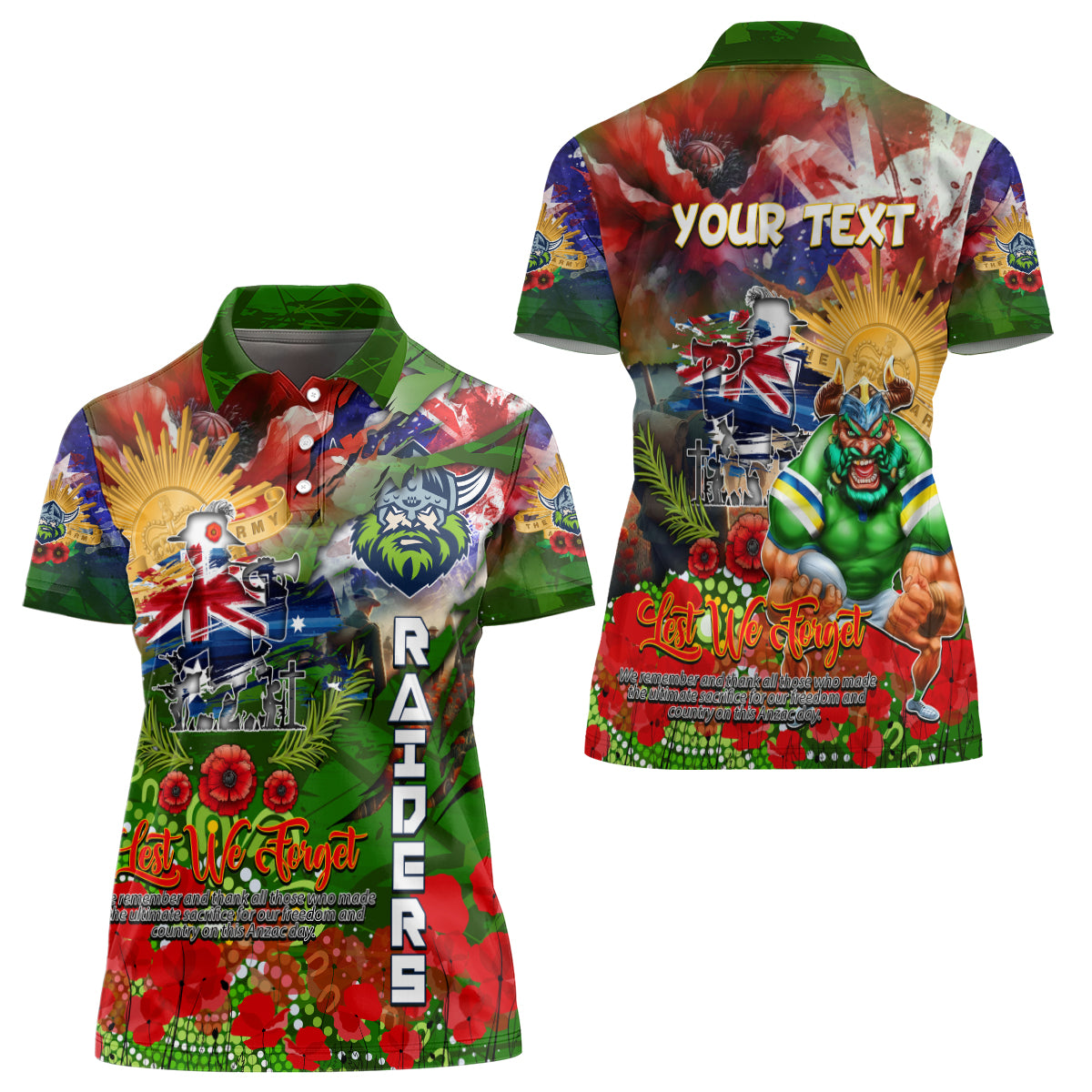 Personalised Australia Rugby Raiders ANZAC Women Polo Shirt Canberra Scratch Style - Vibe Hoodie Shop