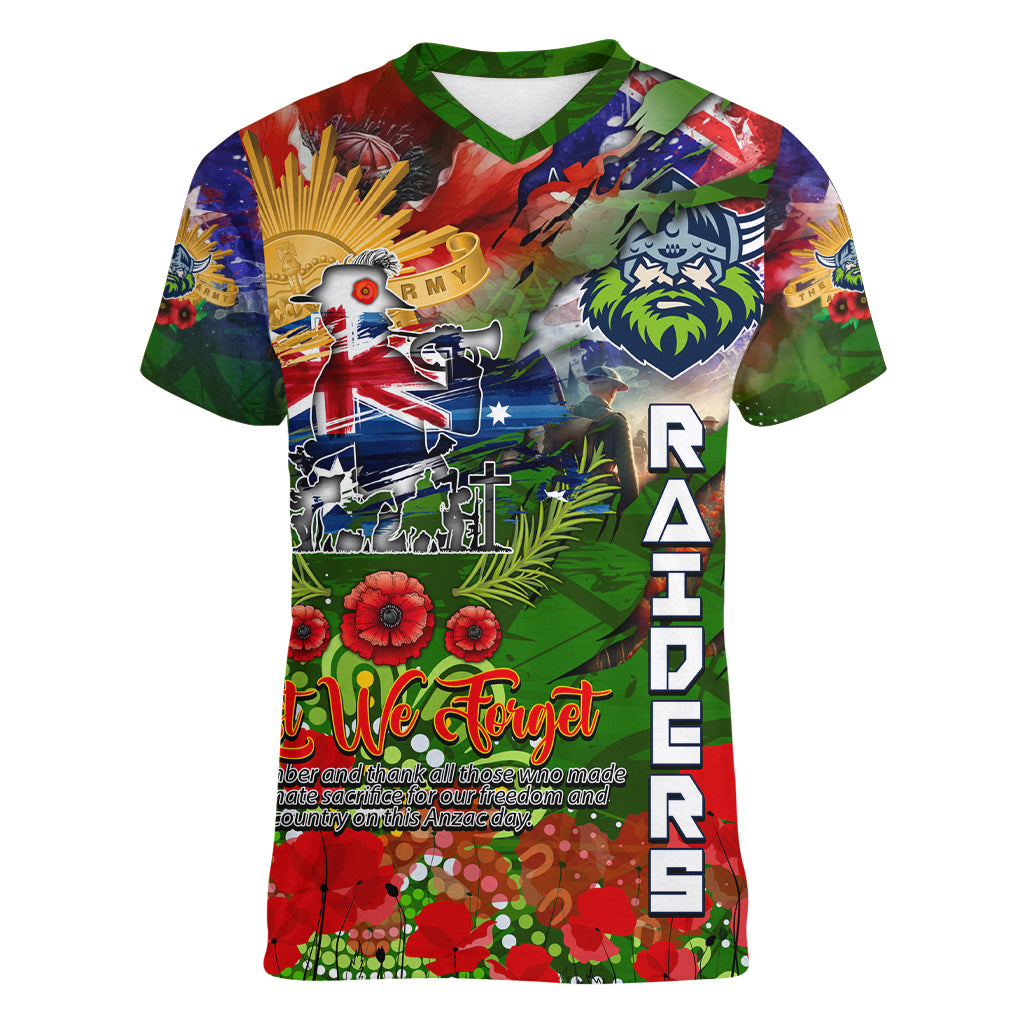 Personalised Australia Rugby Raiders ANZAC Women V Neck T Shirt Canberra Scratch Style - Vibe Hoodie Shop