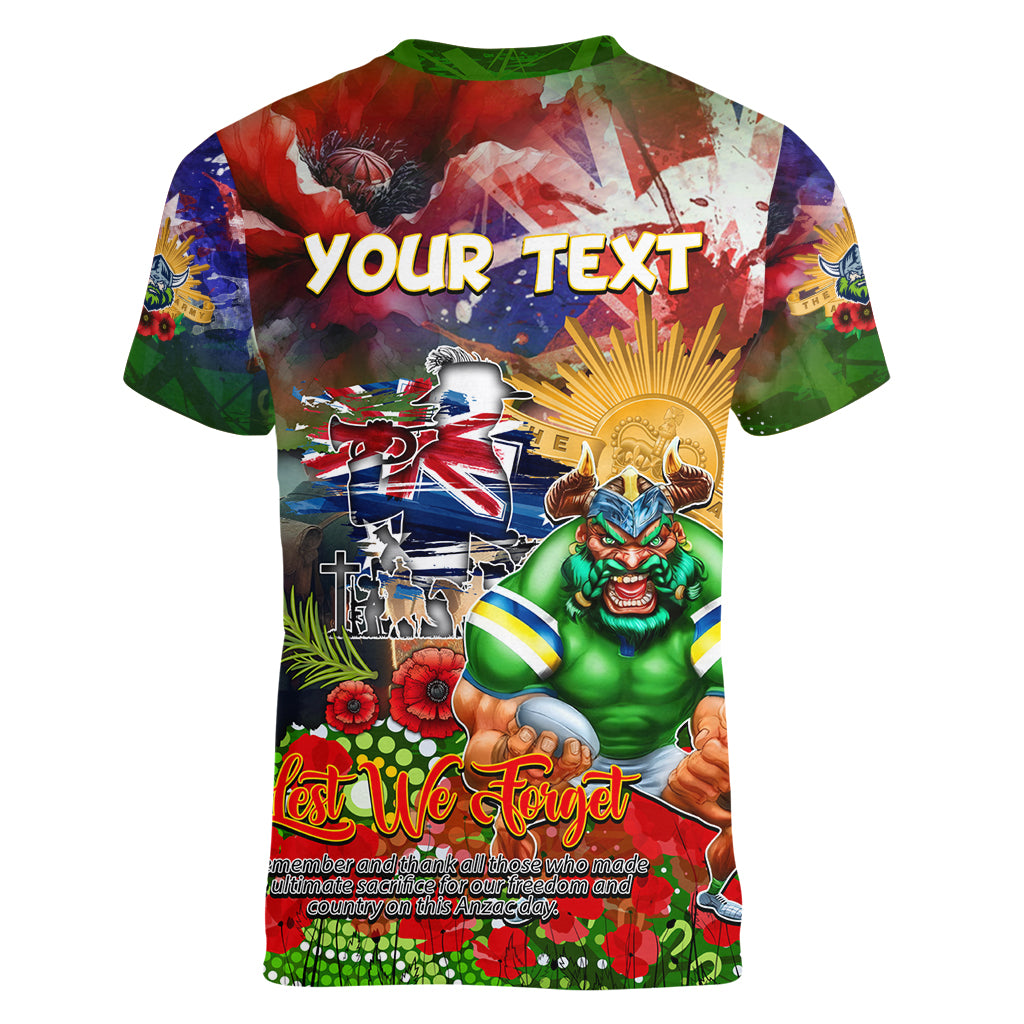 Personalised Australia Rugby Raiders ANZAC Women V Neck T Shirt Canberra Scratch Style - Vibe Hoodie Shop