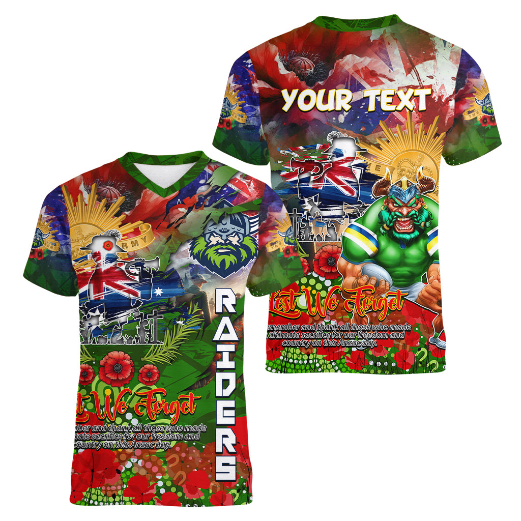 Personalised Australia Rugby Raiders ANZAC Women V Neck T Shirt Canberra Scratch Style - Vibe Hoodie Shop