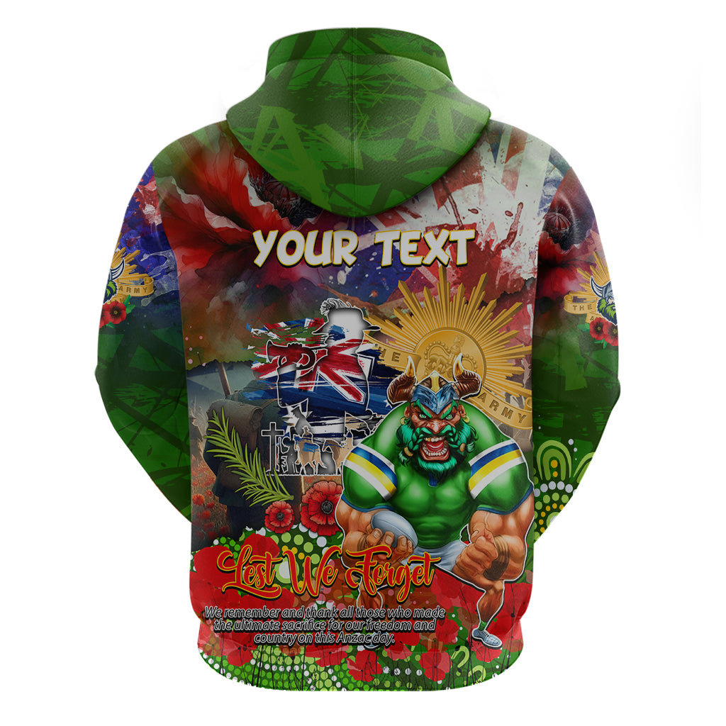 Personalised Australia Rugby Raiders ANZAC Zip Hoodie Canberra Scratch Style - Vibe Hoodie Shop