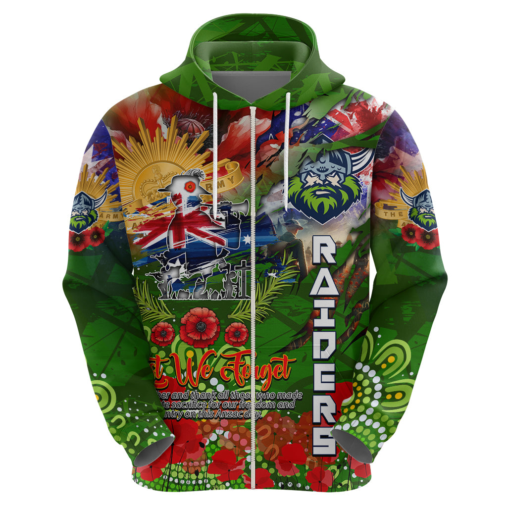 Personalised Australia Rugby Raiders ANZAC Zip Hoodie Canberra Scratch Style - Vibe Hoodie Shop
