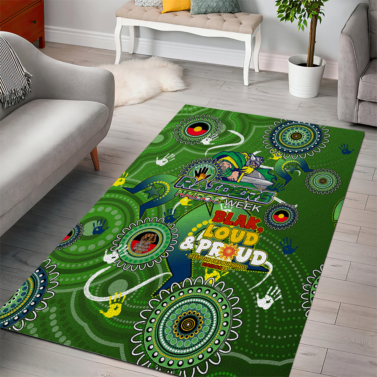 Personalised NAIDOC Week 2024 Raiders Area Rug Australia Fire Burning - Vibe Hoodie Shop