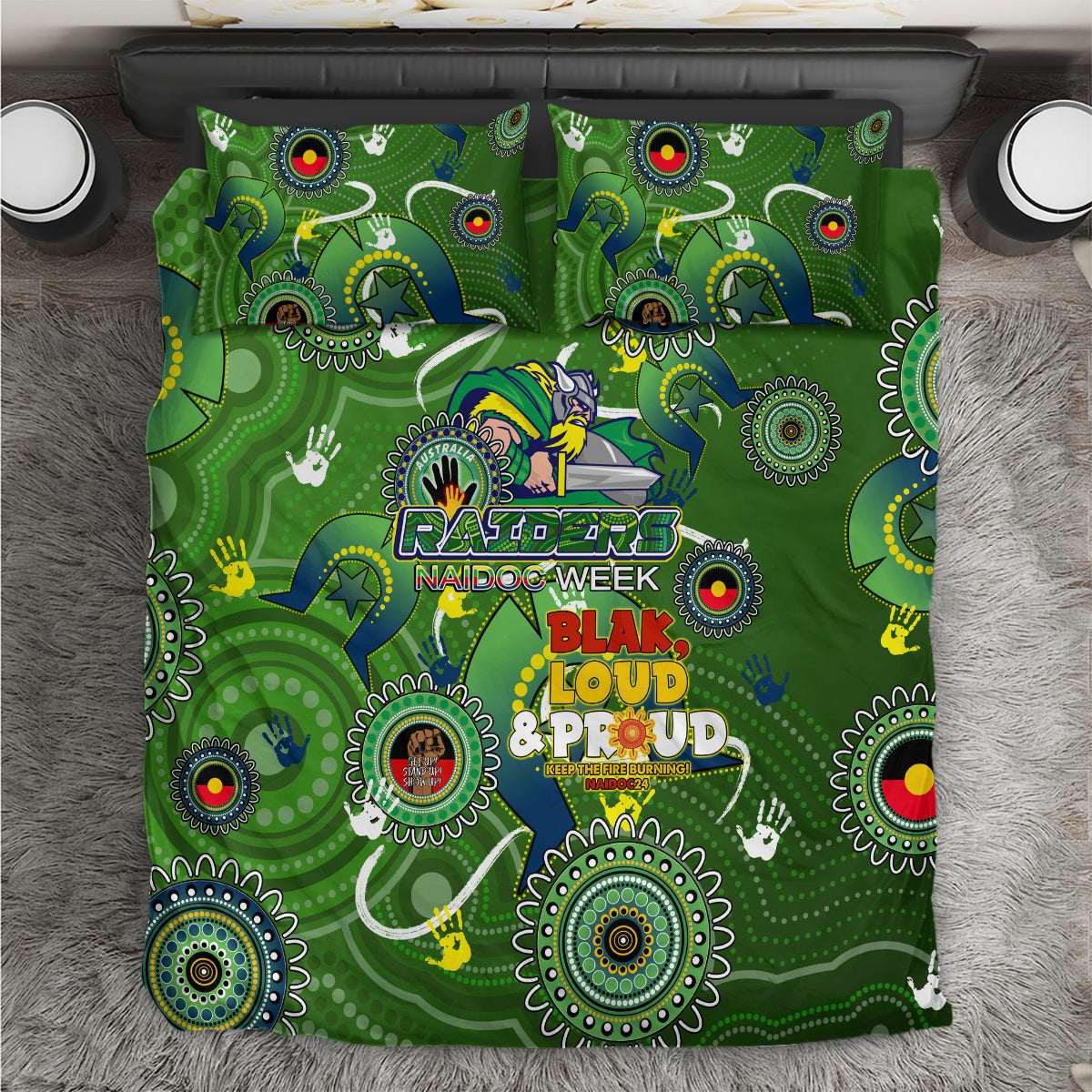 Personalised NAIDOC Week 2024 Raiders Bedding Set Australia Fire Burning - Vibe Hoodie Shop