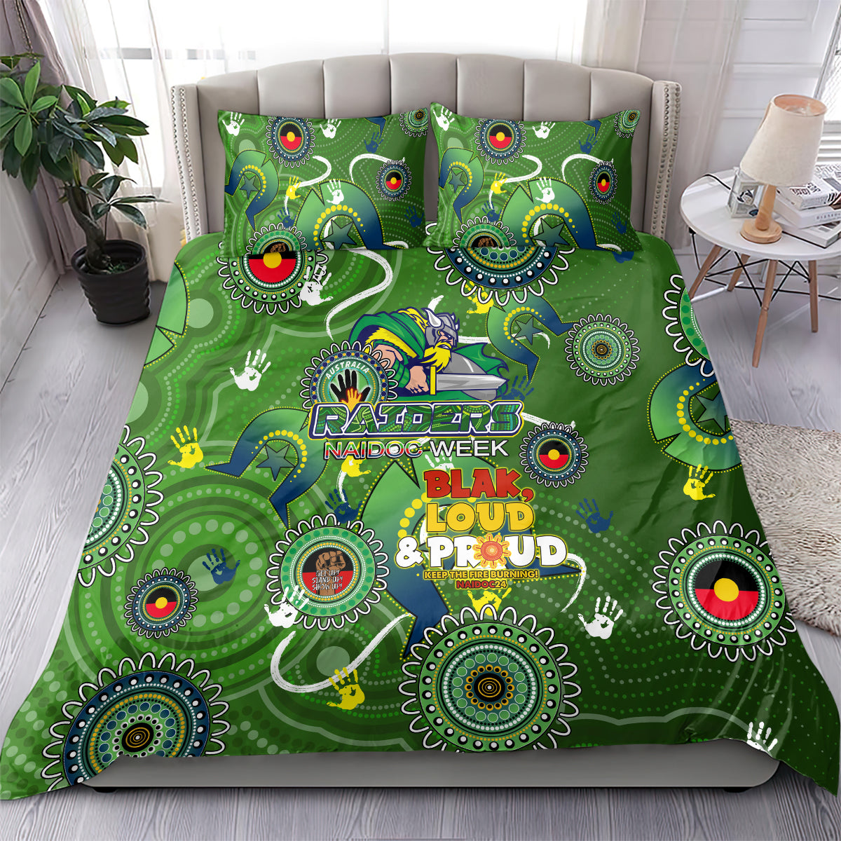 Personalised NAIDOC Week 2024 Raiders Bedding Set Australia Fire Burning - Vibe Hoodie Shop