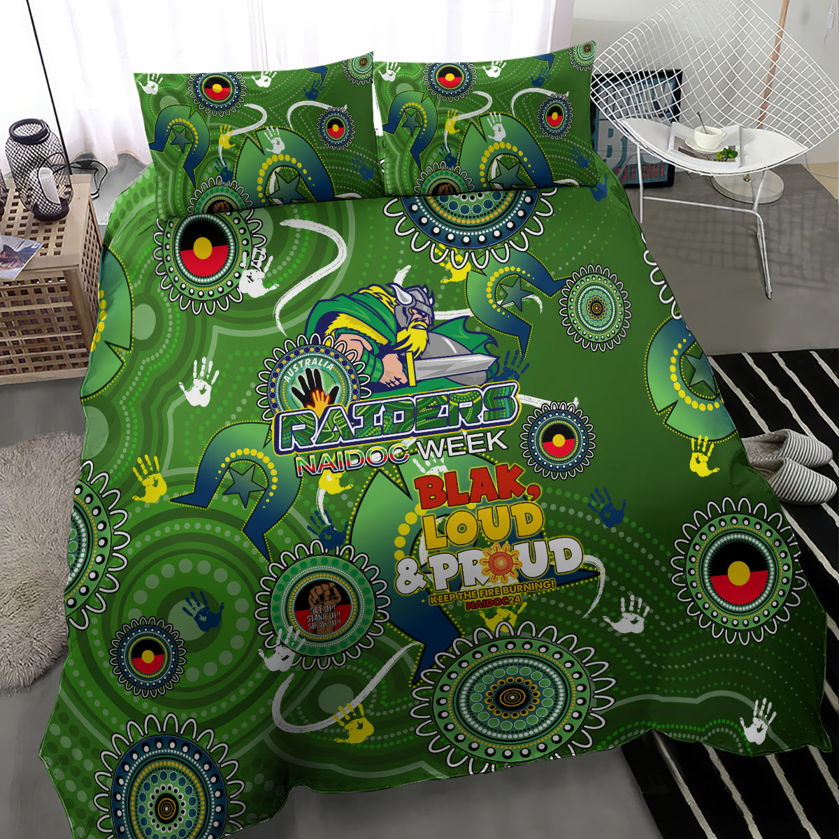 Personalised NAIDOC Week 2024 Raiders Bedding Set Australia Fire Burning - Vibe Hoodie Shop