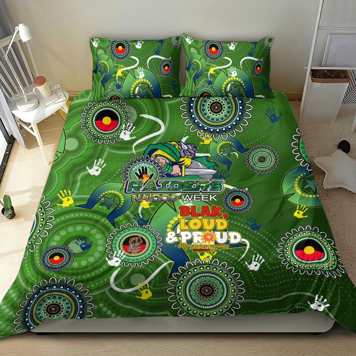 Personalised NAIDOC Week 2024 Raiders Bedding Set Australia Fire Burning - Vibe Hoodie Shop