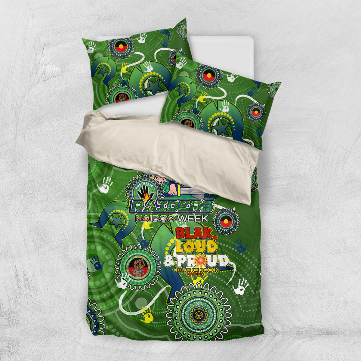 Personalised NAIDOC Week 2024 Raiders Bedding Set Australia Fire Burning - Vibe Hoodie Shop