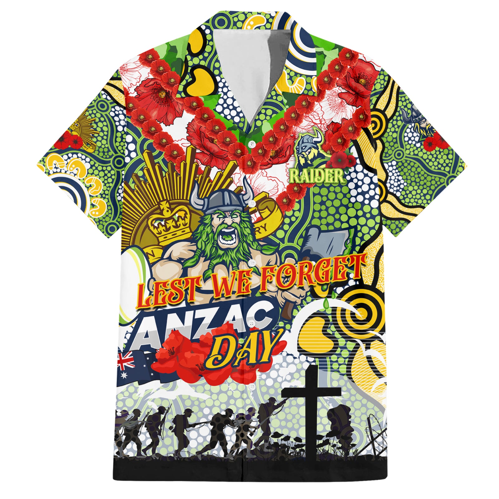 Personalised Raiders ANZAC Day Hawaiian Shirt Aboriginal Rising Sun - Vibe Hoodie Shop