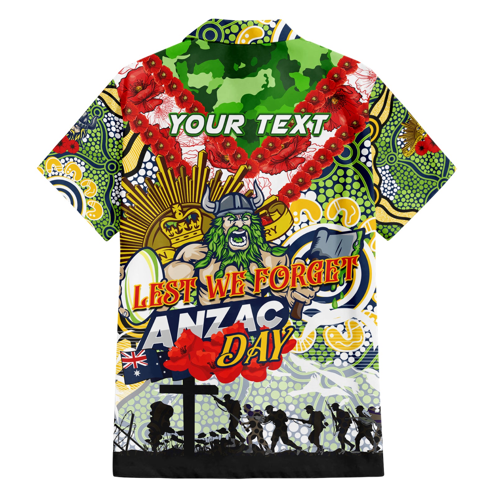 Personalised Raiders ANZAC Day Hawaiian Shirt Aboriginal Rising Sun - Vibe Hoodie Shop