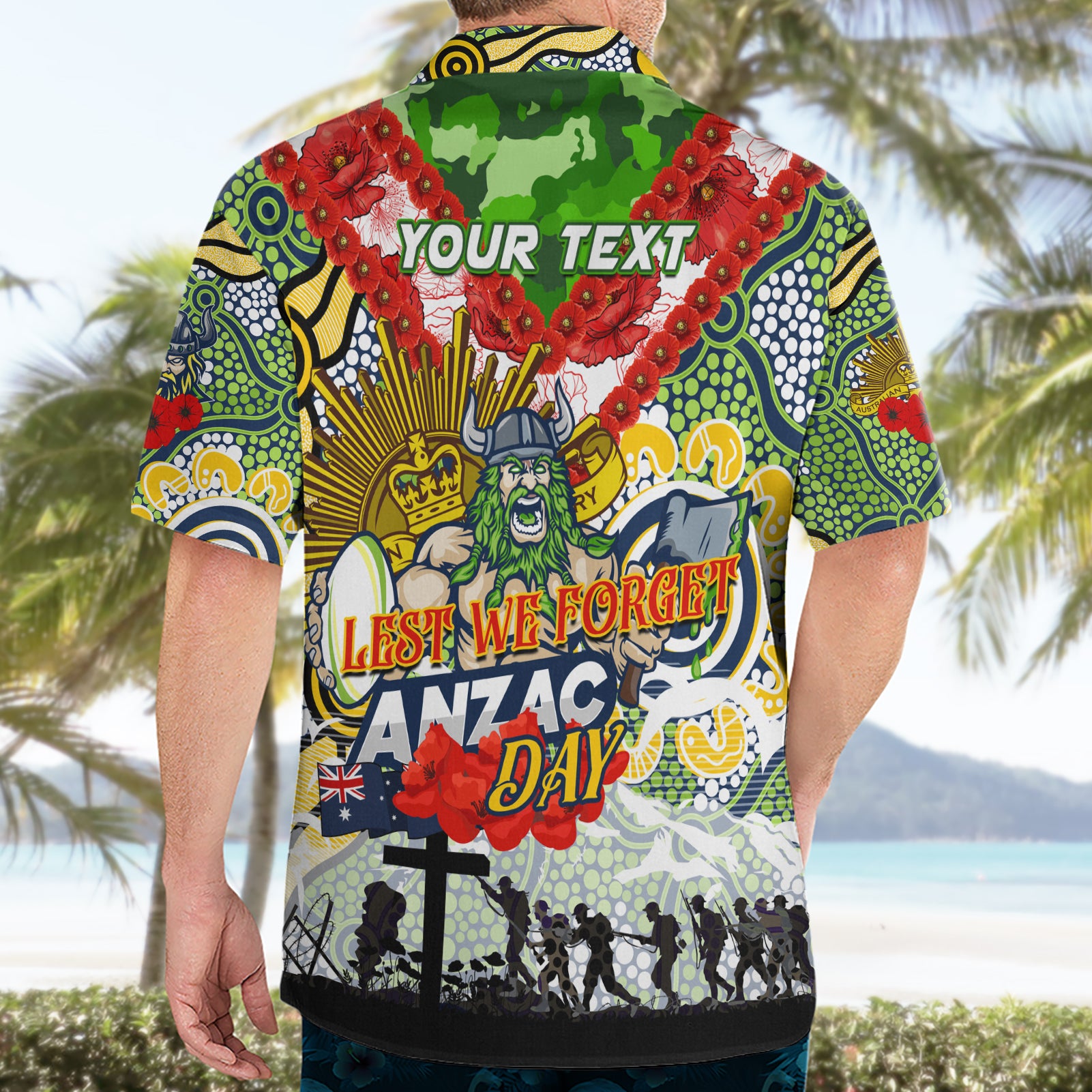 Personalised Raiders ANZAC Day Hawaiian Shirt Aboriginal Rising Sun - Vibe Hoodie Shop