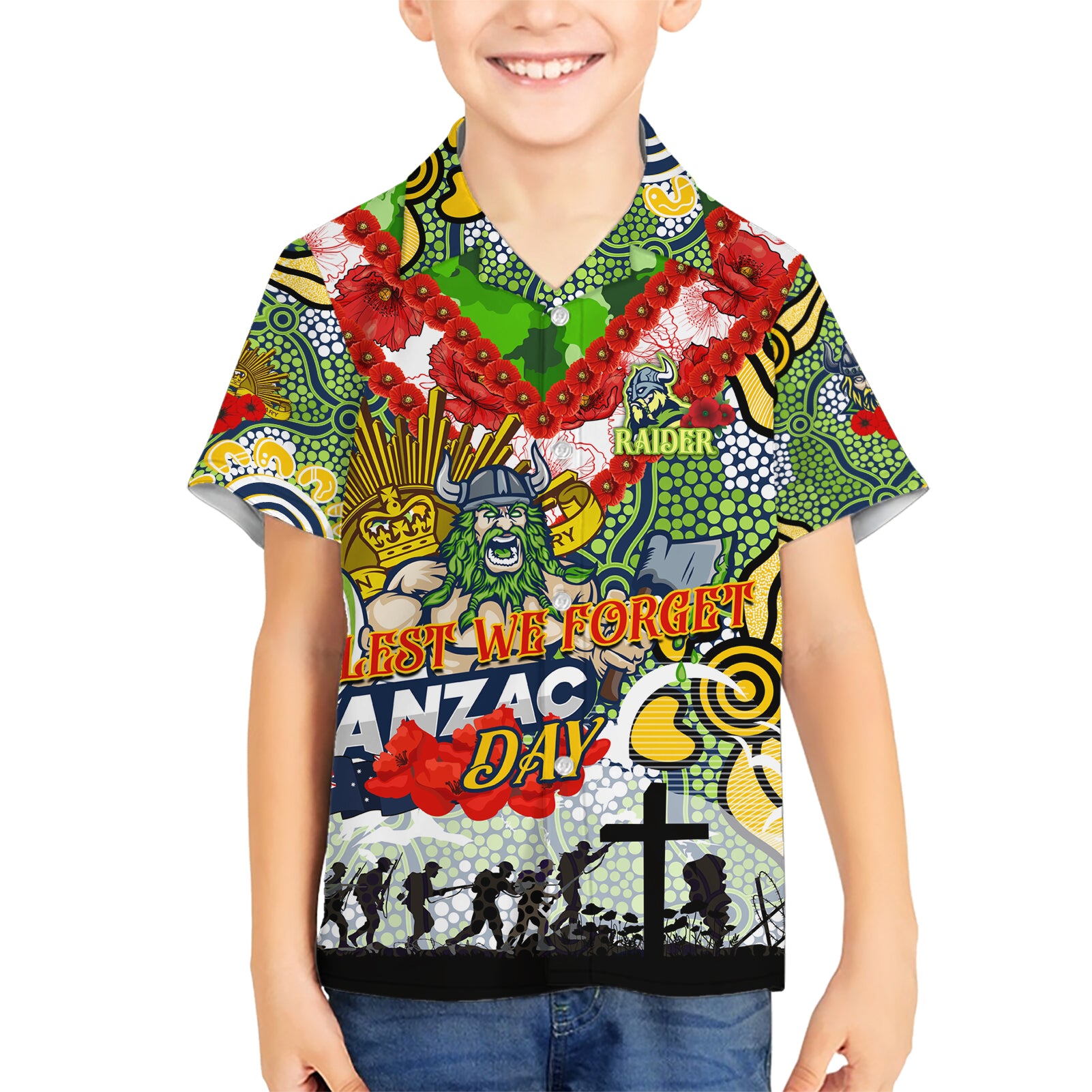 Personalised Raiders ANZAC Day Hawaiian Shirt Aboriginal Rising Sun - Vibe Hoodie Shop