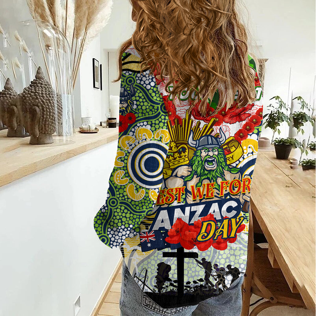 Personalised Raiders ANZAC Day Women Casual Shirt Aboriginal Rising Sun - Vibe Hoodie Shop