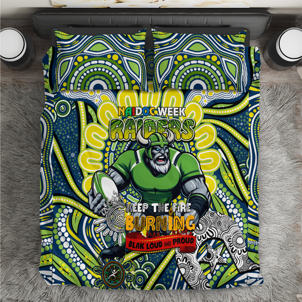 Custom NAIDOC Week 2024 Raiders Bedding Set Mascot Rugby - Vibe Hoodie Shop