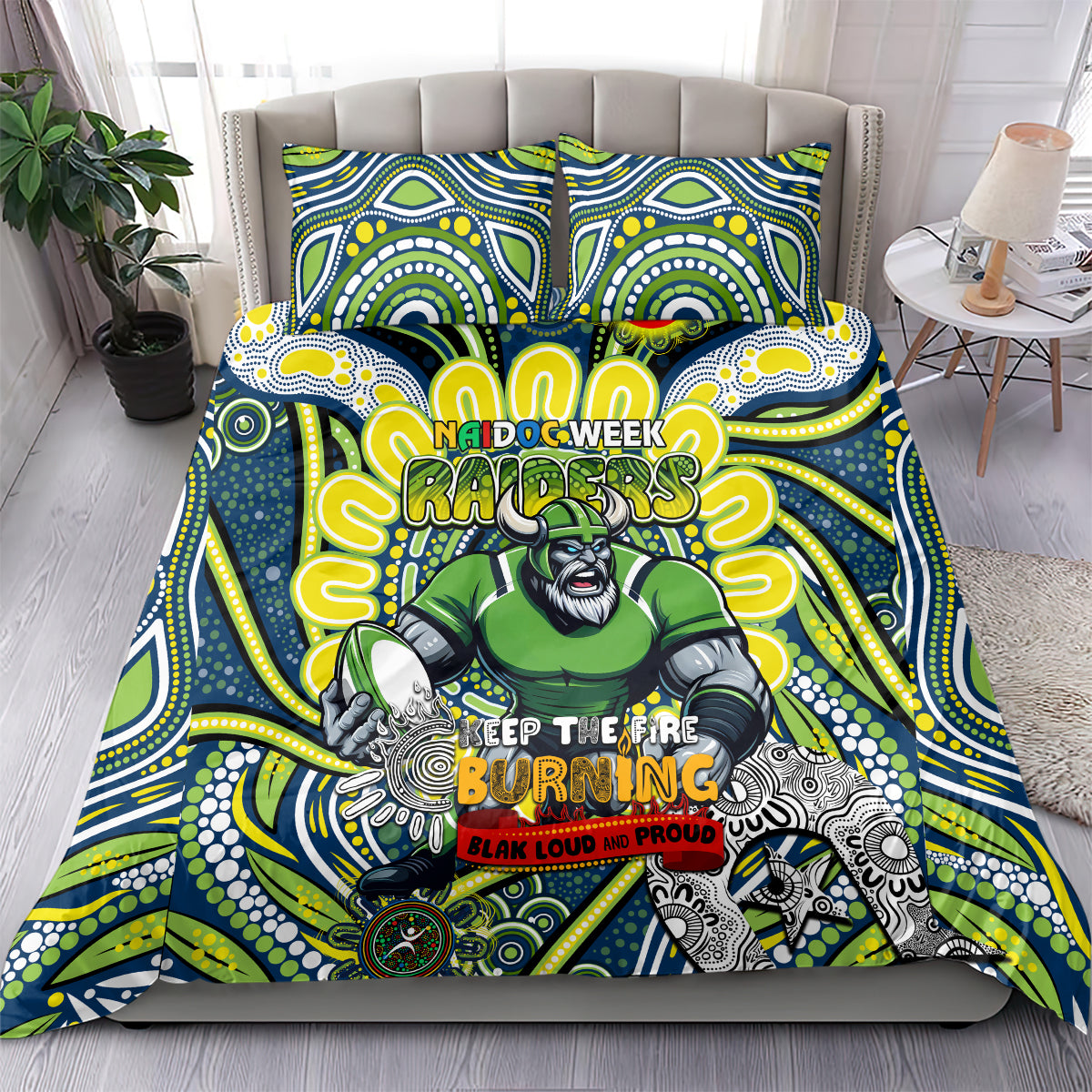 Custom NAIDOC Week 2024 Raiders Bedding Set Mascot Rugby - Vibe Hoodie Shop
