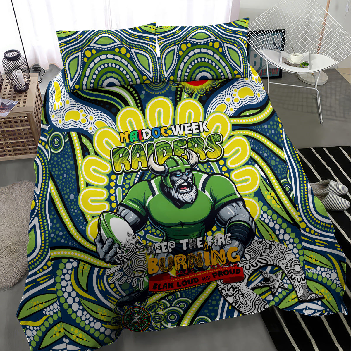 Custom NAIDOC Week 2024 Raiders Bedding Set Mascot Rugby - Vibe Hoodie Shop