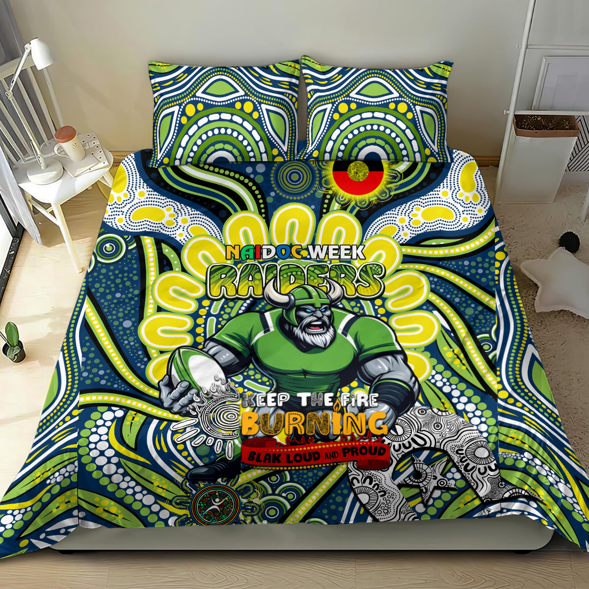 Custom NAIDOC Week 2024 Raiders Bedding Set Mascot Rugby - Vibe Hoodie Shop