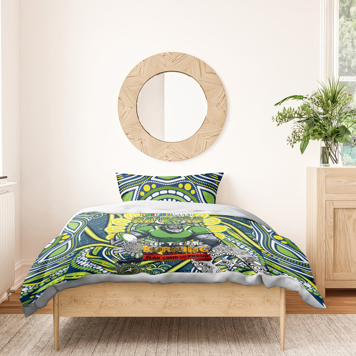 Custom NAIDOC Week 2024 Raiders Bedding Set Mascot Rugby - Vibe Hoodie Shop
