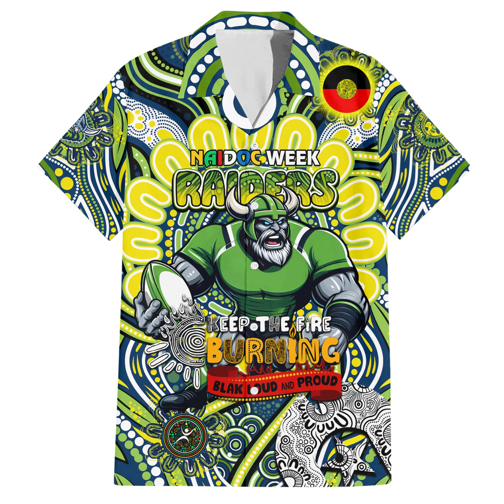 Custom NAIDOC Week 2024 Raiders Hawaiian Shirt Mascot Rugby - Vibe Hoodie Shop