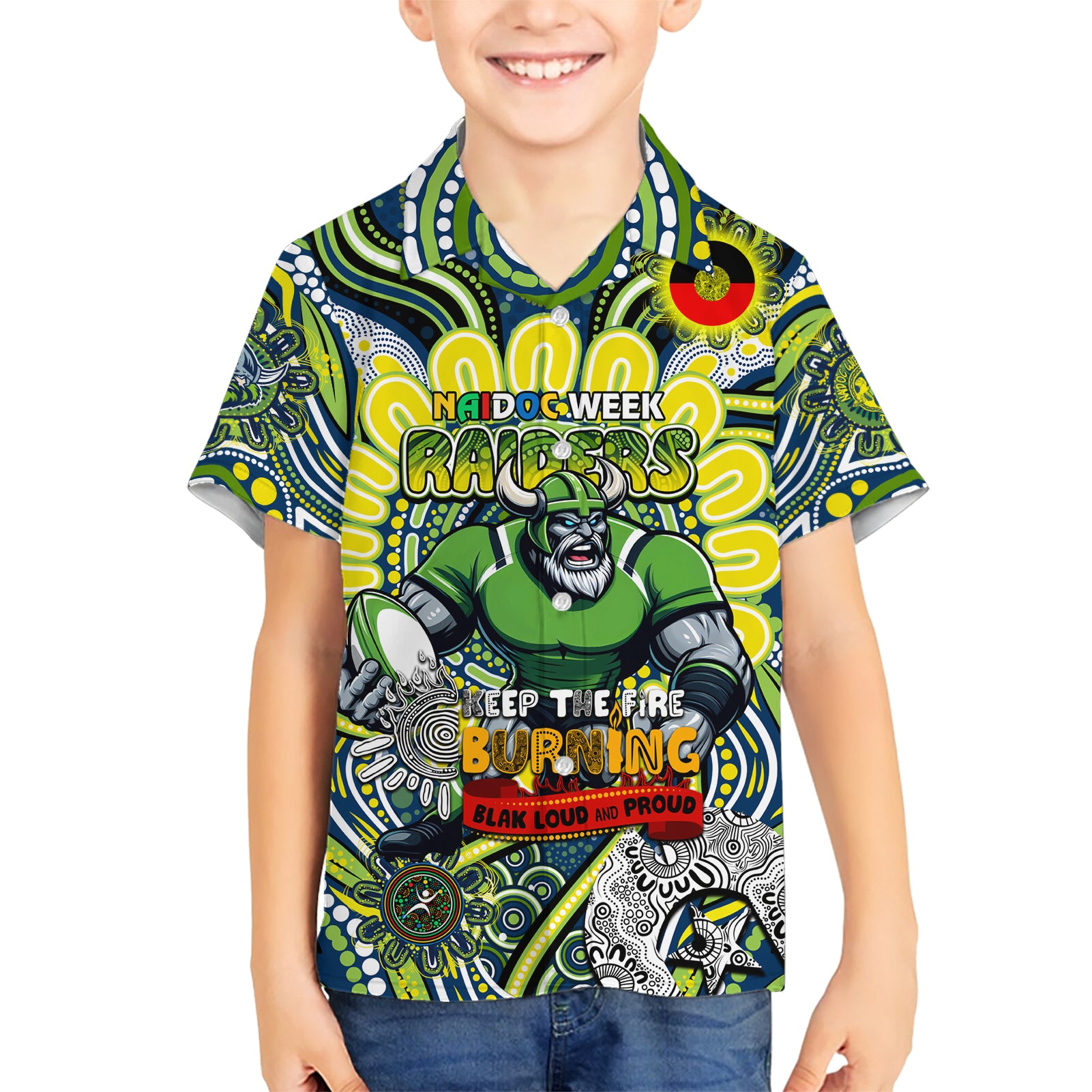 Custom NAIDOC Week 2024 Raiders Hawaiian Shirt Mascot Rugby - Vibe Hoodie Shop