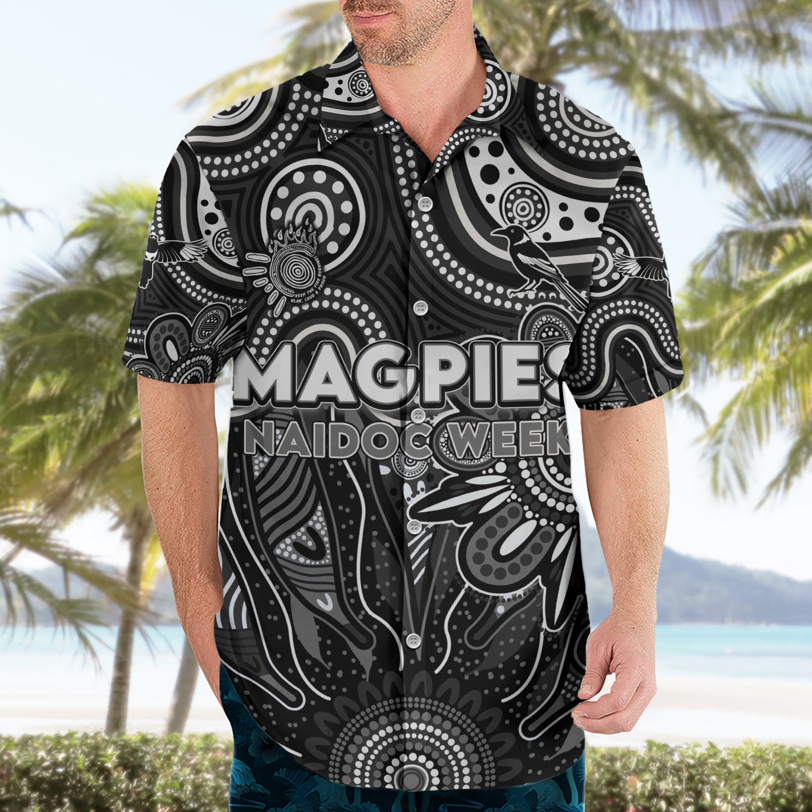 Personalised Magpies NAIDOC Week 2024 Hawaiian Shirt Aussie Aboriginal Art - Vibe Hoodie Shop