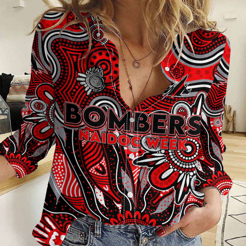 Personalised Bombers NAIDOC Week 2024 Women Casual Shirt Aussie Aboriginal Art - Vibe Hoodie Shop