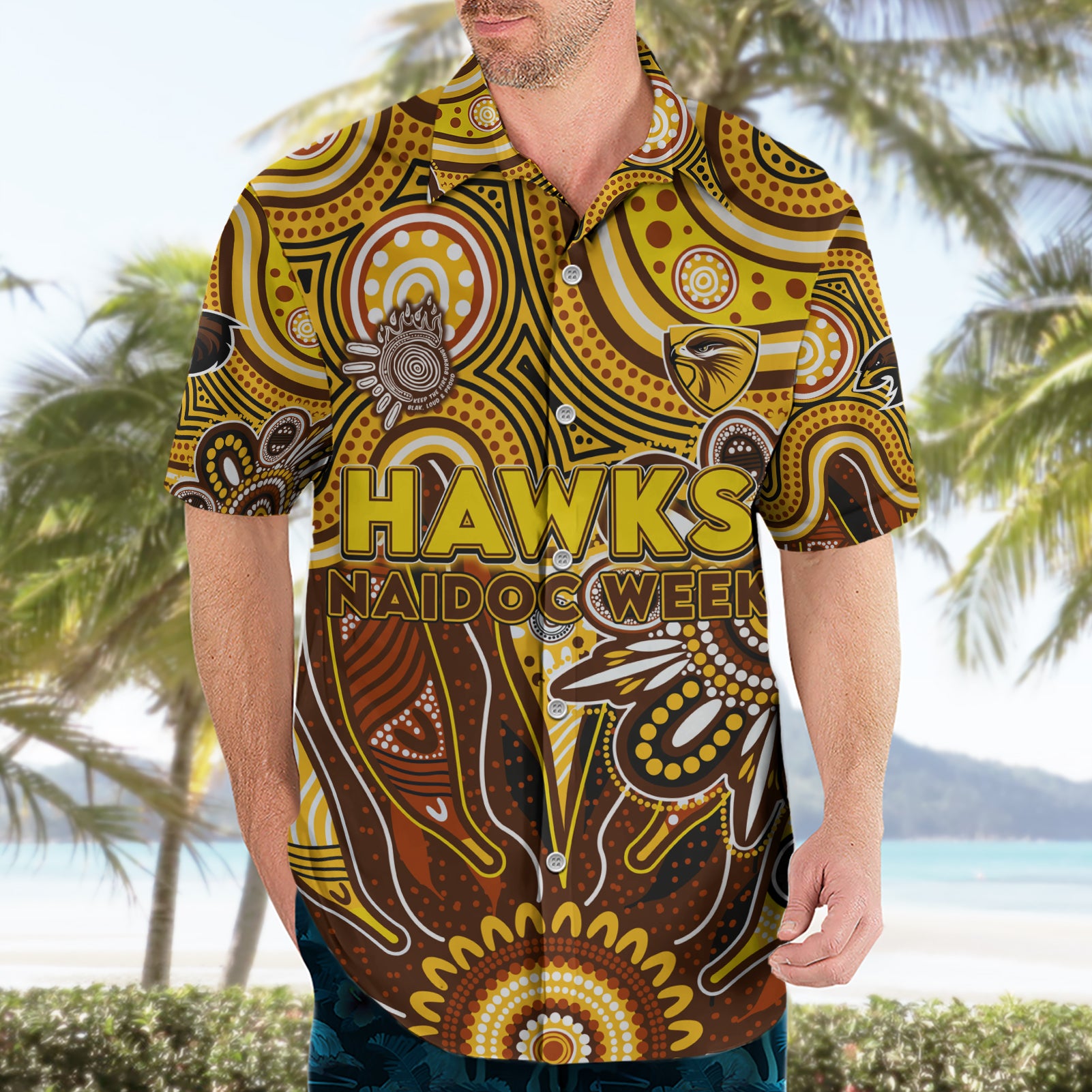 Personalised Hawks NAIDOC Week 2024 Hawaiian Shirt Aussie Aboriginal Art - Vibe Hoodie Shop