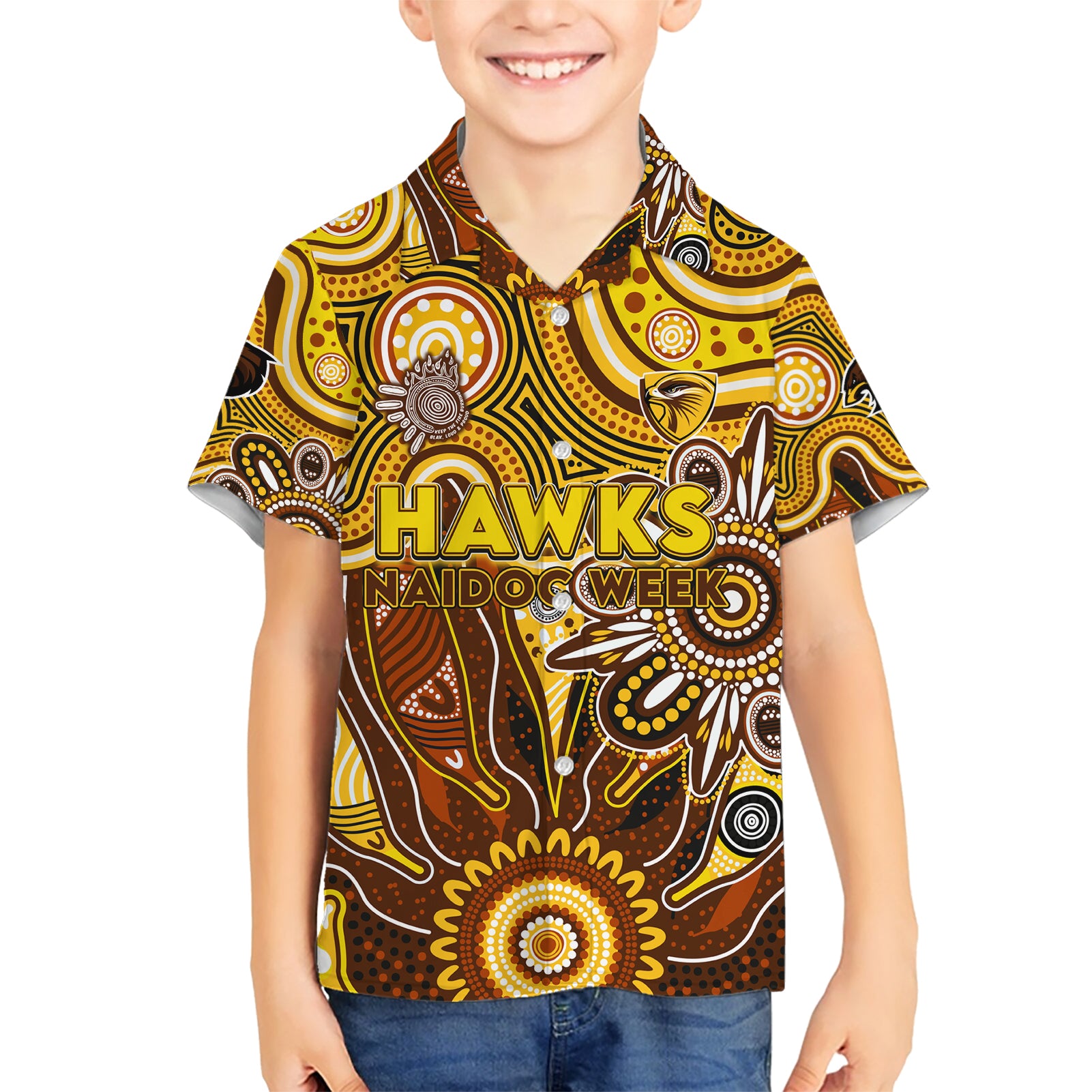 Personalised Hawks NAIDOC Week 2024 Hawaiian Shirt Aussie Aboriginal Art - Vibe Hoodie Shop